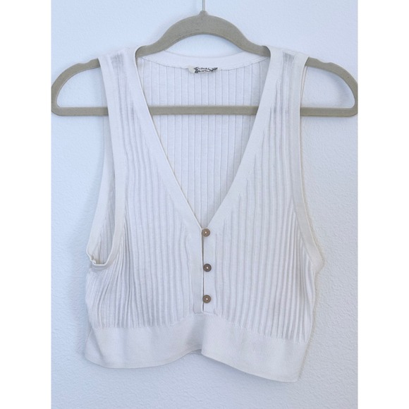 Free People Tops - Free People Saturday Morning Crop Tank Vest L Ivory Off White Preppy Soft Girl